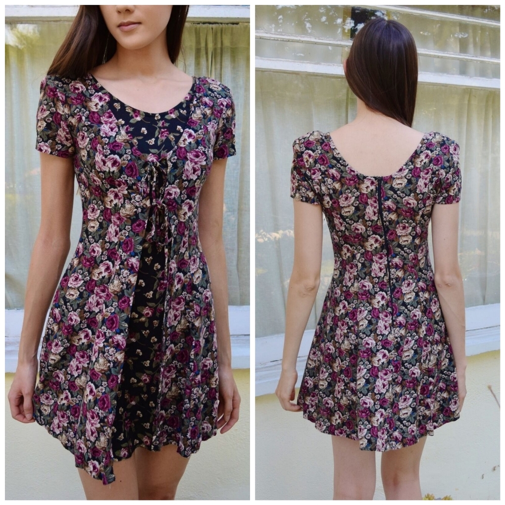 Vintage 90s Grunge Floral Babydoll Mini Dress